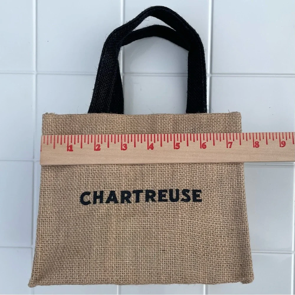 CHARTREUSE Liqueur Burlap Natural Jute Mini Tote Bag Gift Bag Promo Item